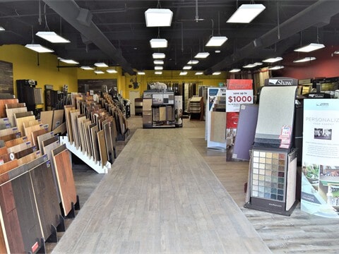 Variety of flooring products in showroom | Carpeteria