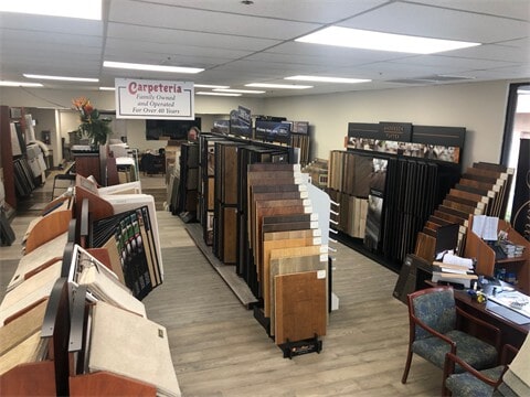 Variety of flooring products in showroom | Carpeteria